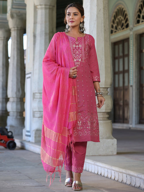 Juniper Women Pink Cotton Printed Kurta Set