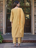 Juniper Women Mustard Cotton Printed Kurta Set