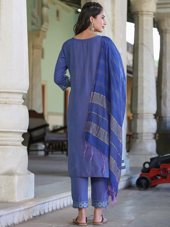 Juniper Women Blue Cotton Printed Kurta Set