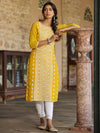 Juniper Women Yellow Georgette Printed Kurta