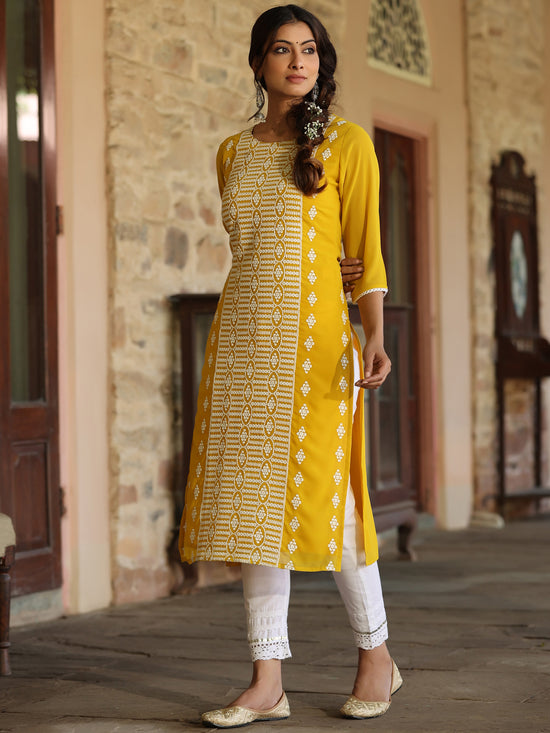 Juniper Women Yellow Georgette Printed Kurta