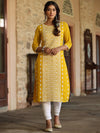 Juniper Women Yellow Georgette Printed Kurta