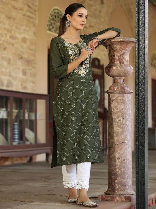 Juniper Women Green Chinnon Printed Kurta