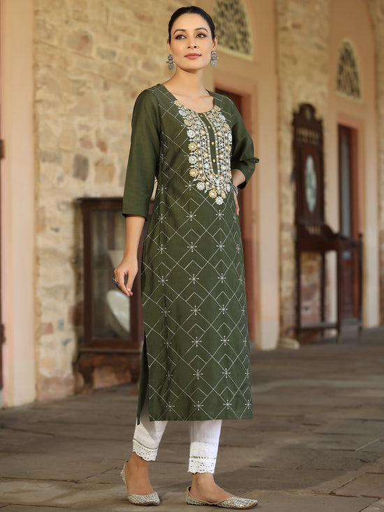 Juniper Women Green Chinnon Printed Kurta