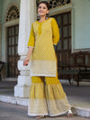 Juniper Womens Mustard Chinnon embroidered kurta garara set