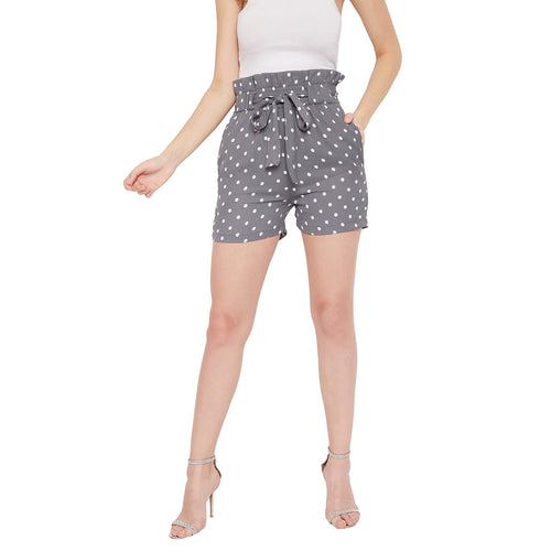 Adults-Women Grey Printed Loose Fit Regular Shorts