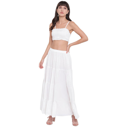 Aawari Rayon Skirt Top Set For Girls and Women White
