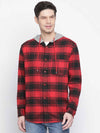 Wosome Red Brush Check Men Hooded Shirt