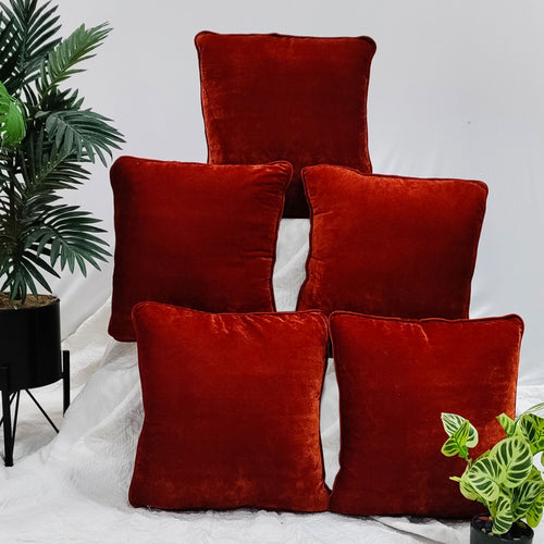 Soft Velvet Square Cushion Cover 16x16 Inches, Set of 5 (Date Red)