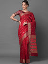 Sareemall Red Festive Cotton Blend Woven Design Saree With Unstitched Blouse