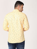 Men Yellow & Navy Slim Fit Printed Cotton Casual Shirt