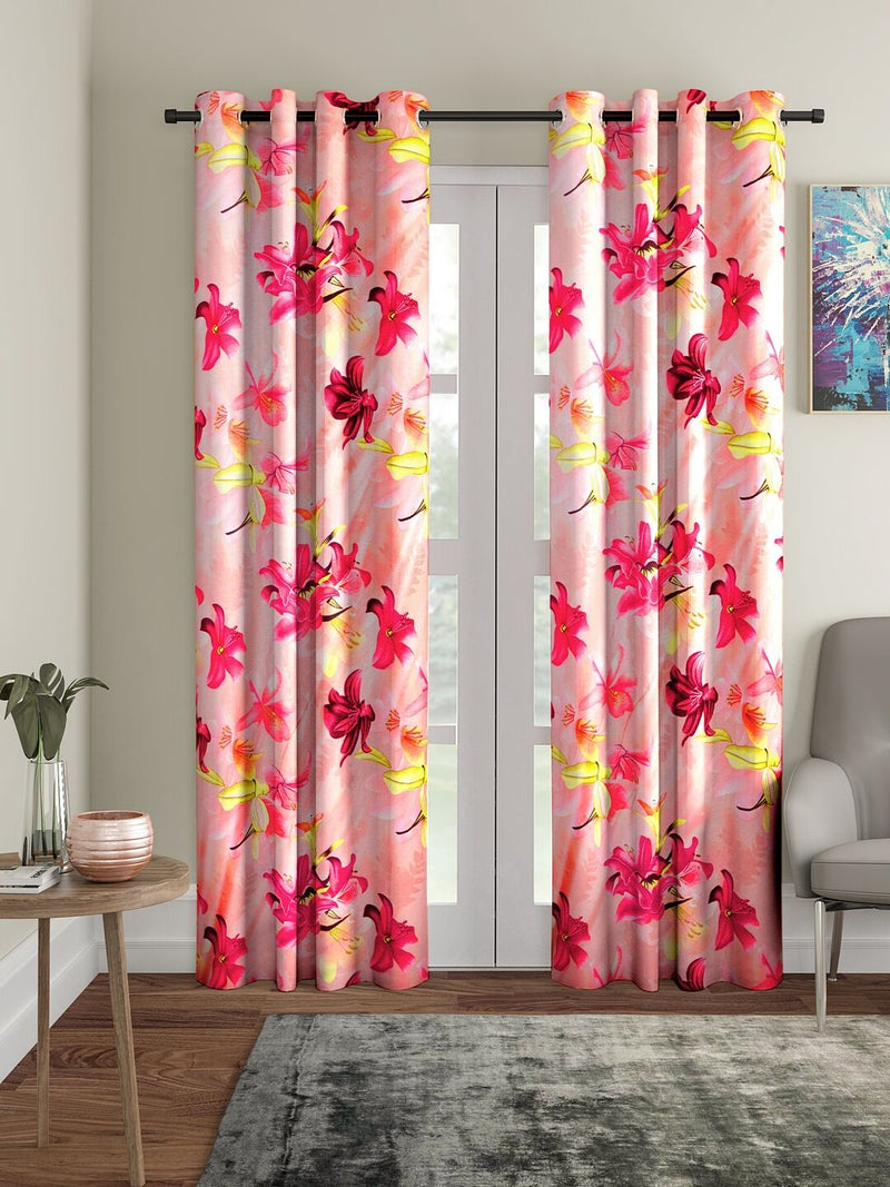 Home Sizzler 2 Piece 3D Flower Eyelet Polyester Curtain Set