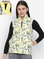 Lemony Tropical Print Reversible Quilted Women Jacket