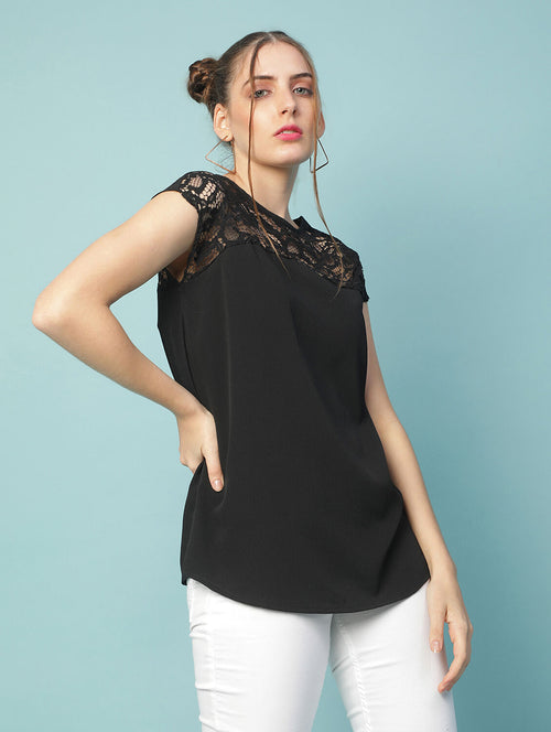 Butter Black Laced Up Women Top