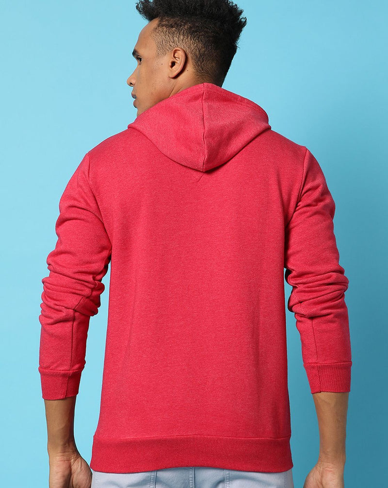 Campus Sutra Mens Red Solid Sweatshirt With Hoodie Regular Fit For Casual Wear | Cotton Blend Fabric | Trendy Sweatshirt Crafted With Comfort Fit & High Performance For Everyday