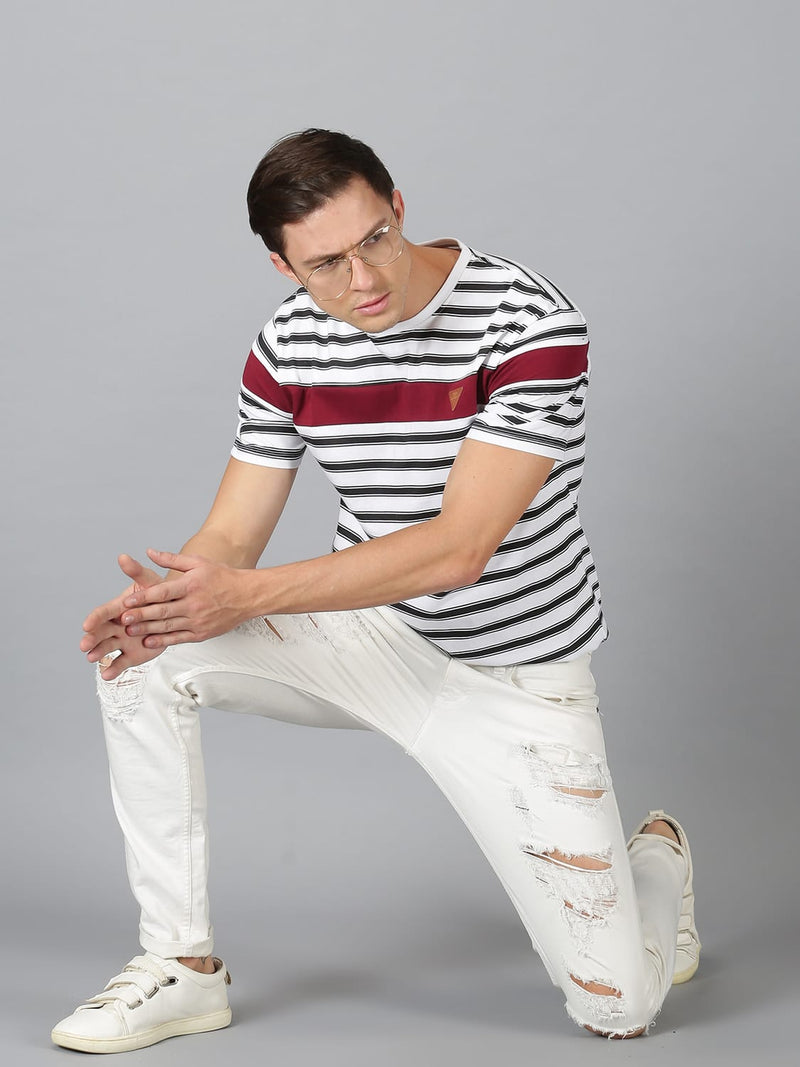 Men T-Shirt Stripes Cotton T-Shirt Planet