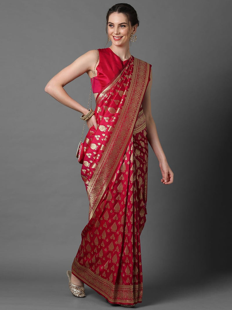 Luxury Sareemall Pink Festive Silk Blend Woven Design Saree With Unstitched Blouse