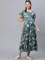 MomToBe Women's Rayon Teal Green Maternity/Feeding/Nursing Dress