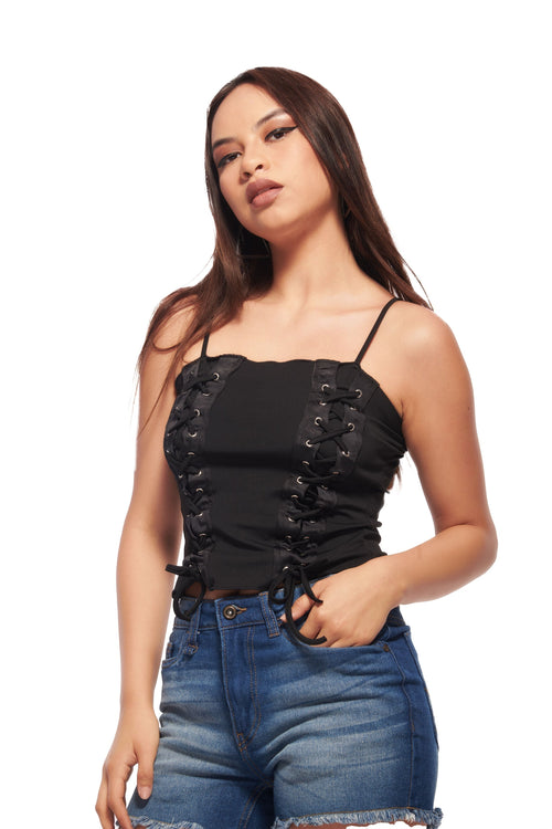 IZF Black Two- side Lace-up Corset Top