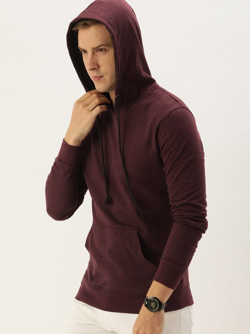 Men Solid Relaxed Threads Hooded Sweatshirt