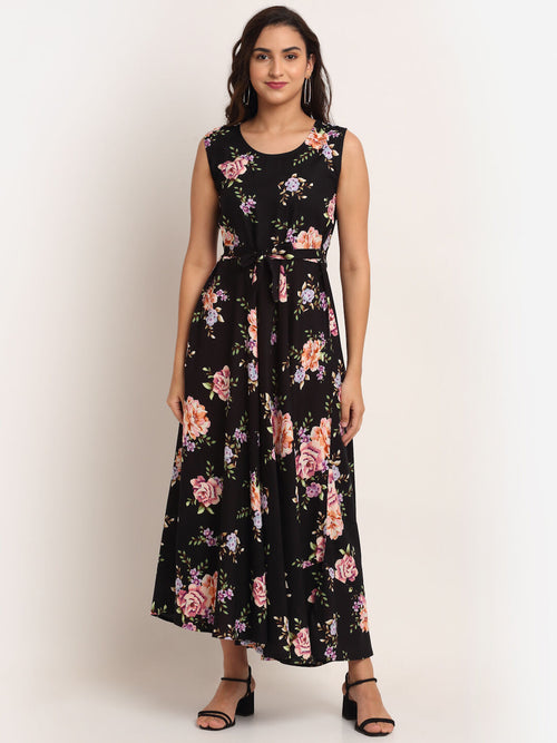 Aawari Rayon Black Jaal Printed Inner Gown For Women and Girls