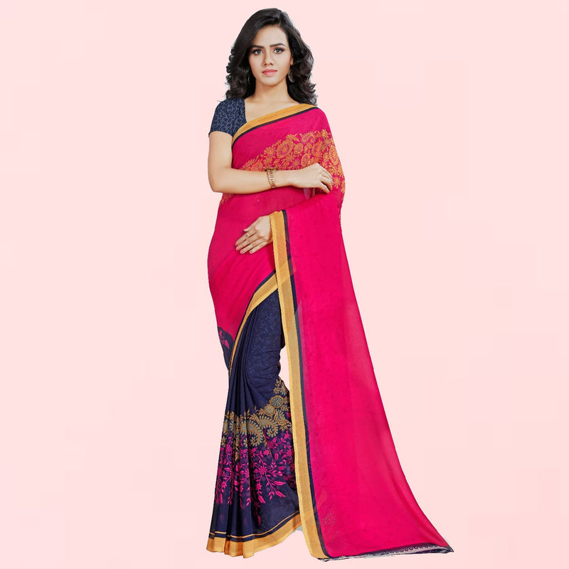 Pink Solid Printed Daily Wear Georgette Saree