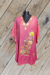100% Cotton Red Short Kashmiri Kaftan with Floral Aari Embroidery