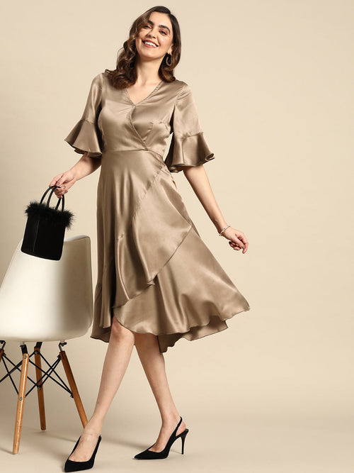 Midi Over Lap Frill Dress