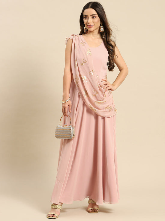 Long Flare Dress With Dupatta Drape