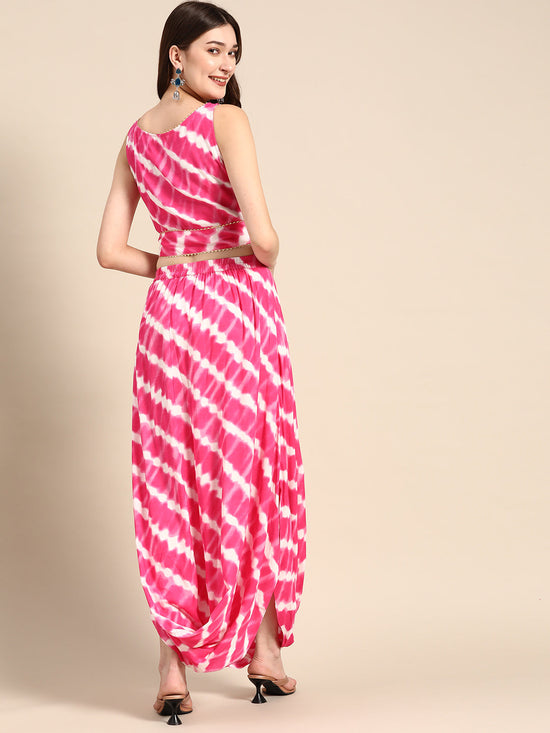 Crop Top With Cowl Dhoti Skirt