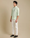 Mens Regular Fit Tea Green Solid Casual Linen Shirt