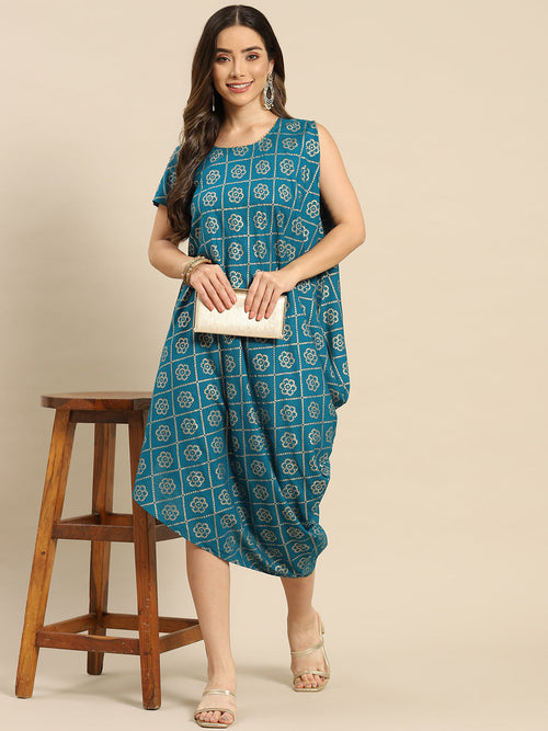 One Side Cowl Asymettric Dress With Side