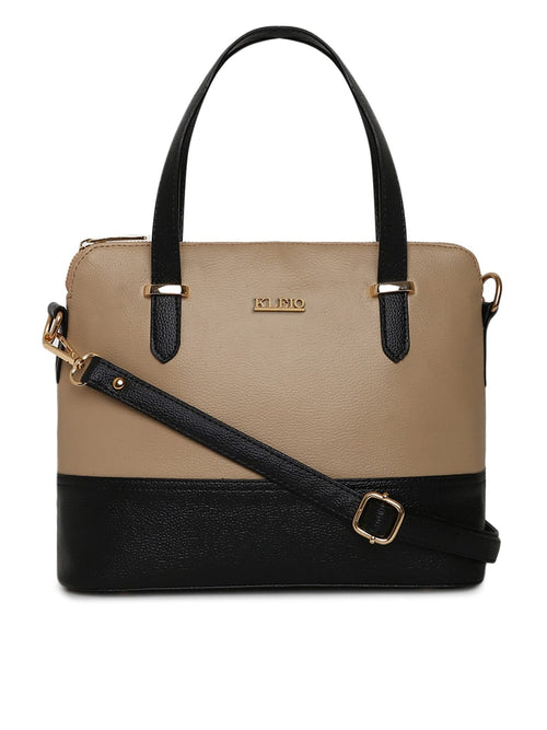 KLEIO Women's & Girls' Handbag (HO9003KL-BEBL_Beige & Black)