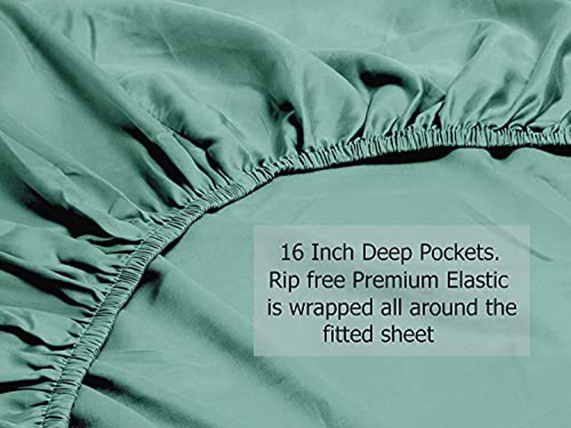 100% Tencel Lyocell Bed Sheets Set - Aqua - Short Queen
