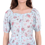 MYY Women's Light Blue And Pink Floral Printed Top