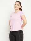 Clovia Quick Dry Text Print Sports T-shirt in Blush Pink