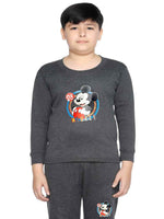 Thermals Boys Sets Round Neck Full Sleeves Solid Charcoal Melange
