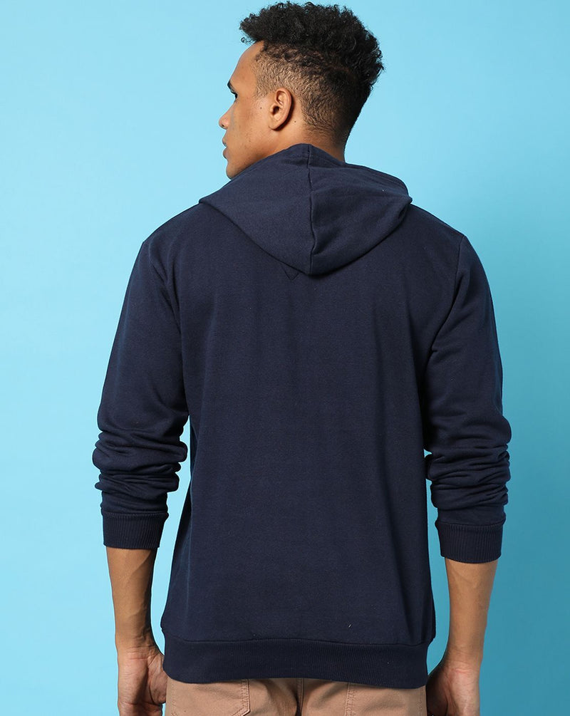 Campus Sutra Mens Indigo Blue Solid Printed Cotton Blend Fabric | Trendy Sweatshirt Crafted With Comfort Fit & High Performance For Everyday Wear