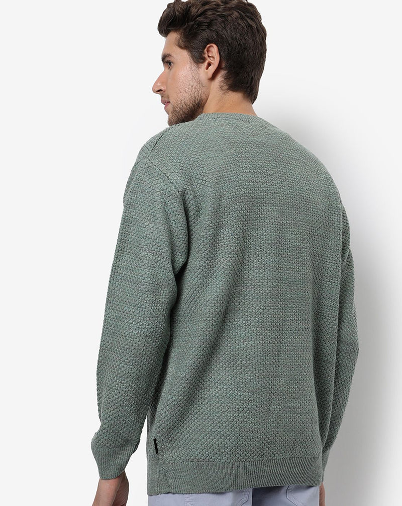 Campus Sutra Men's Sage Green Textured Regular Fit Sweater For Winter Wear | Round Neck | Full Sleeve | Woolen Sweater | Casual Sweater For Man | Western Stylish Sweater For Men