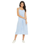 Adults-Women Blue and White Stripe Fit and Flare Midi Dress