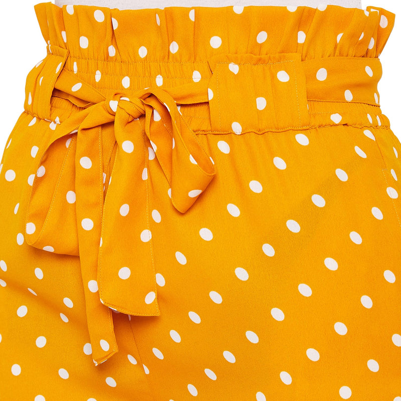 Adults-Women Mustard Printed Loose Fit Regular Shorts