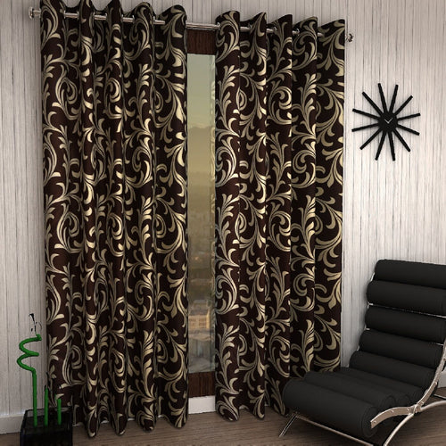 Home Sizzler 2 Piece Flower Scroll Sky Eyelet Polyester Curtain Set