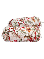 Clasiko Cotton Bolster Covers Set Of 2 210 TC Red & Green Bird 30x15 Inches