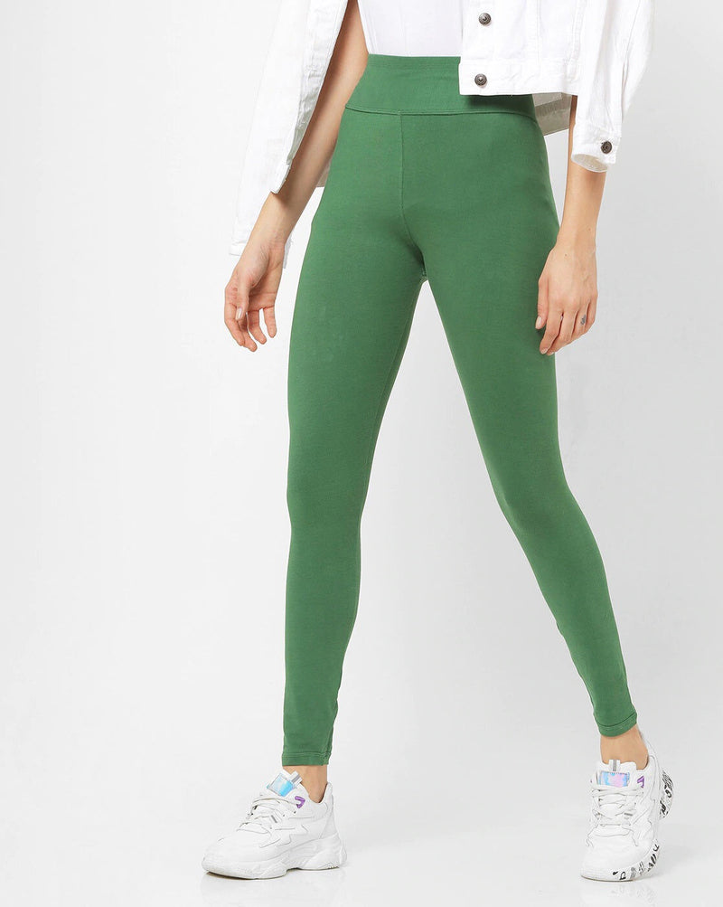 Adorna Women's Stretchable Leggings - Ever Green