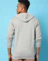 Campus Sutra Mens Grey Solid Printed Sweatshirt With Hoodie Regular Fit For Casual Wear | Cotton Blend Fabric | Trendy Crafted With Comfort Fit & High Performance For Everyday Wear