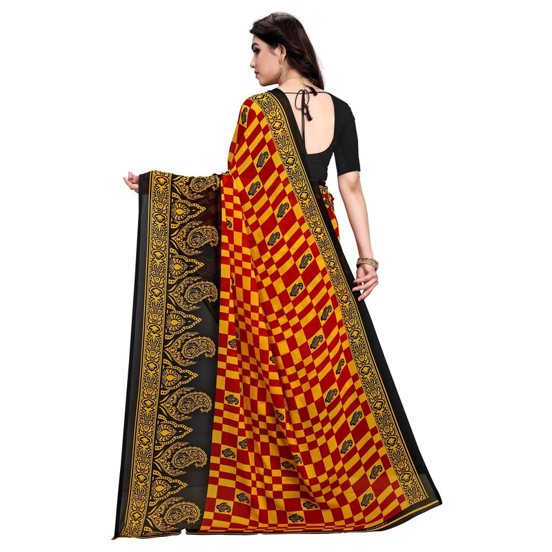 Paisley Yellow & Red Striped Daily Wear Georgette