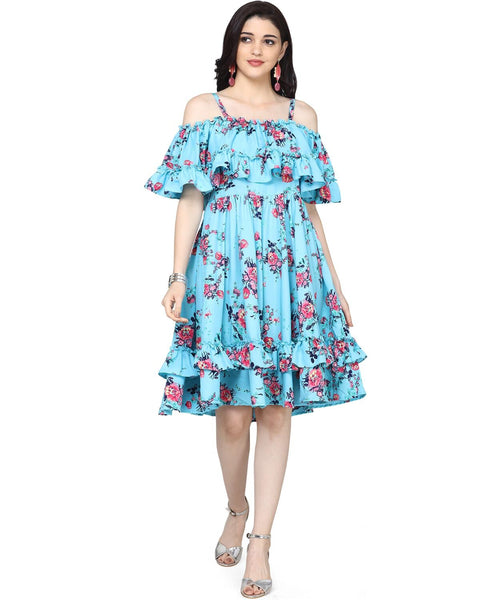Sea Blue Cape Sleeves Party Dress