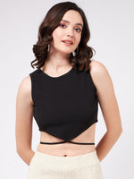 Solid Basic Crop Top With Tie-Up
