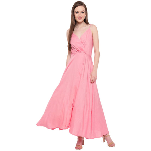 Aawari Rayon Front Open Gown For Girls and Women Baby Pink