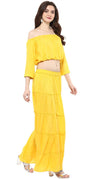 Aawari Rayon Two Piece Prom Dress For Girls and Women Yellow